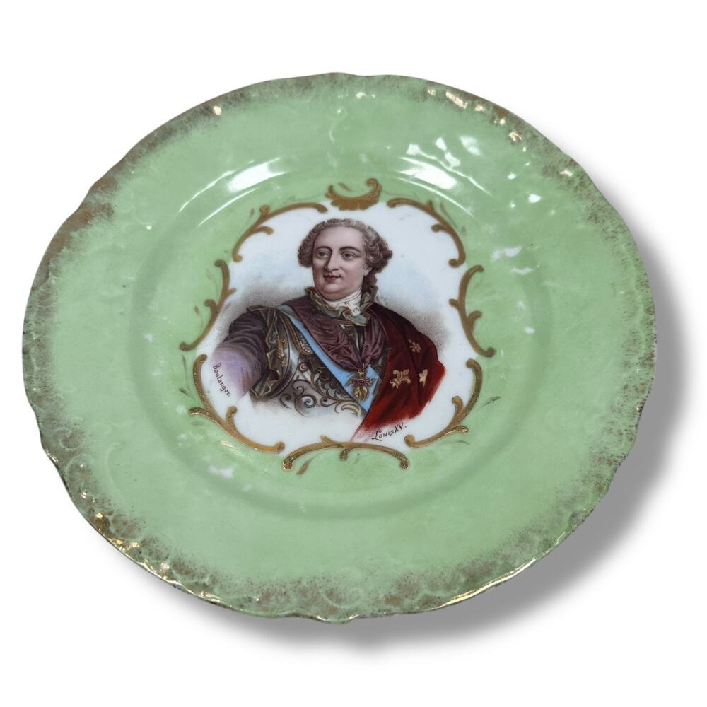 Antique Boulanger Louis XV King of France Plate 9" Green Fragonard Style Vintage